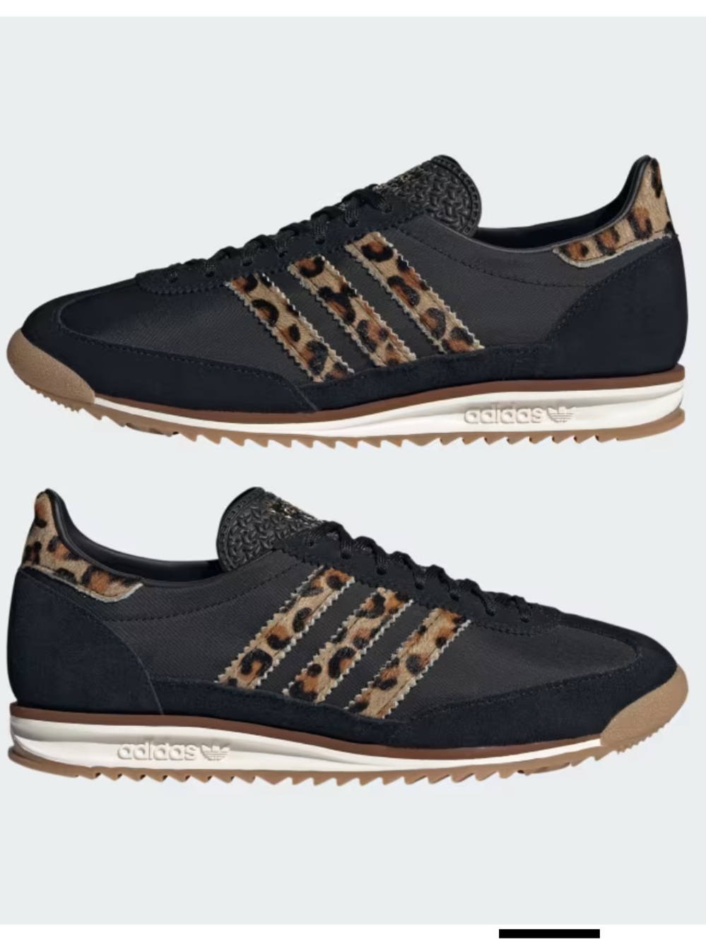 adidas Originals SL 72 Sneakers with Leopard Stripes, Gum Soles and Gold Logo
